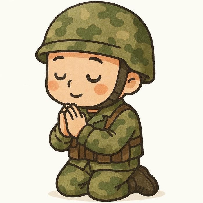 hình chú bộ đội chibi cầu xin