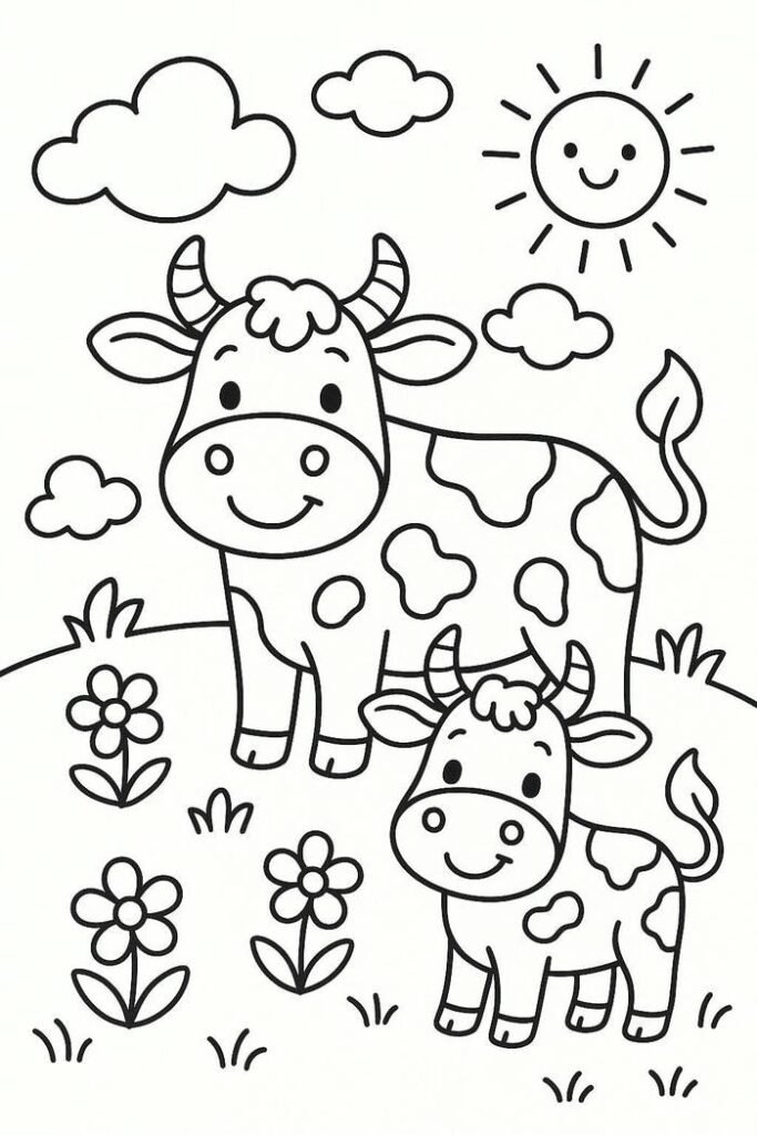 hình con bò thiếu nhi tô màu