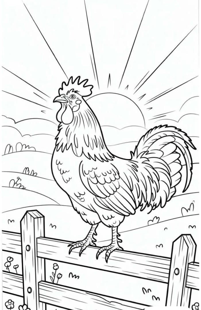 hình con gà trống mẫu tô màu