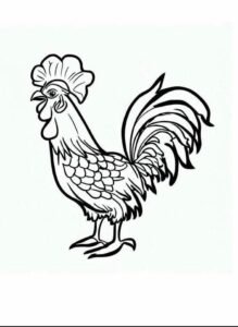 hình con gà trống phác nét tô màu