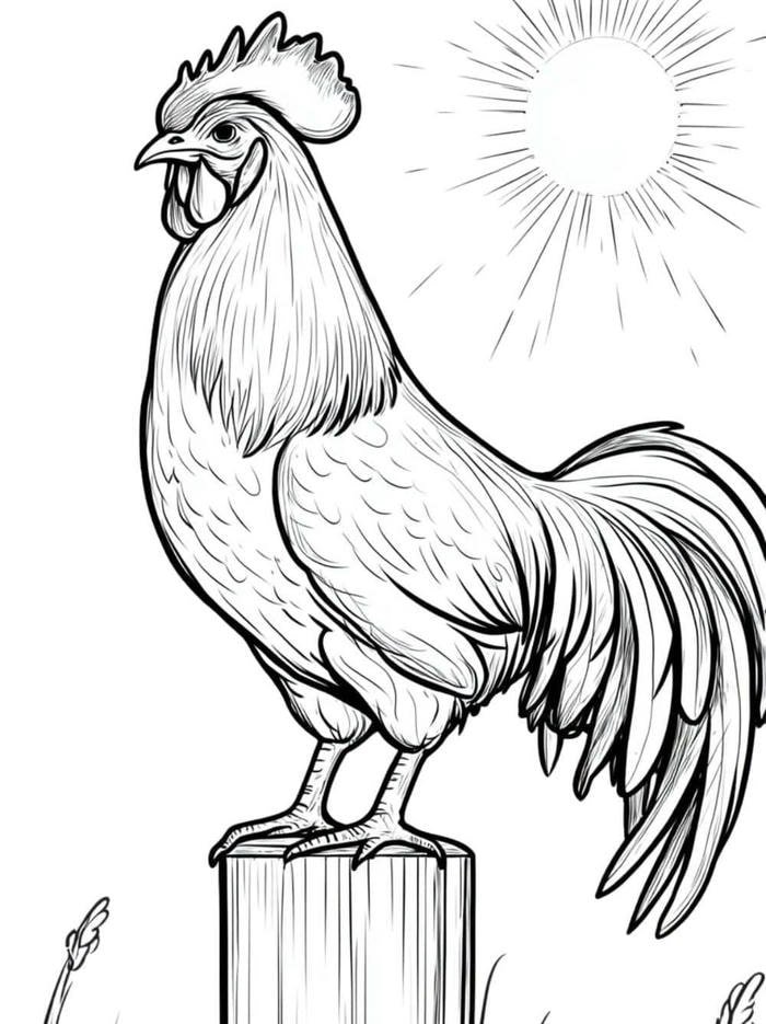 hình gà trống đường viền tô màu
