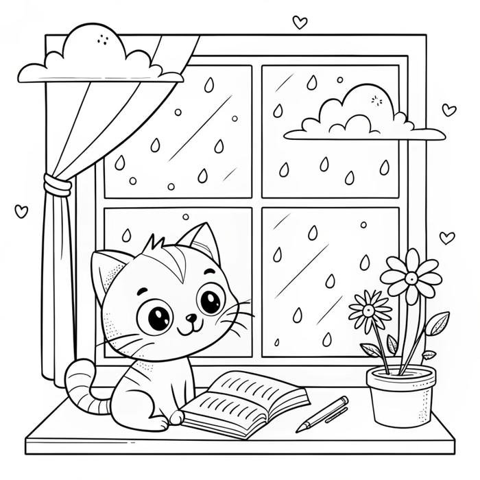 hình vẽ mèo đáng yêu tô màu