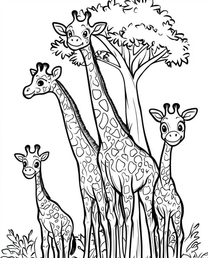 hươu cao cổ nét đơn tranh tô màu