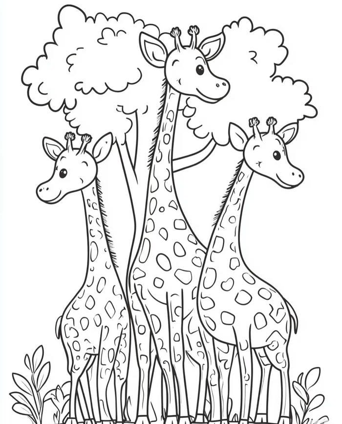 hươu cao cổ tranh tô màu đơn giản