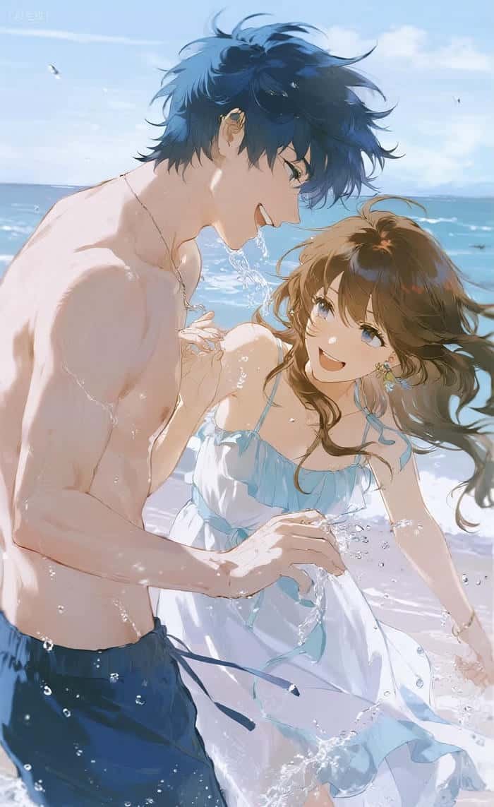 khoảnh khắc đẹp bên biển anime cặp đôi