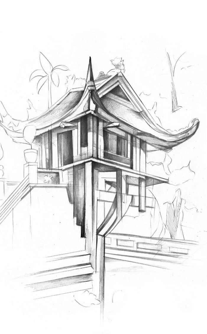 phác họa ảnh vẽ chùa truyền thống
