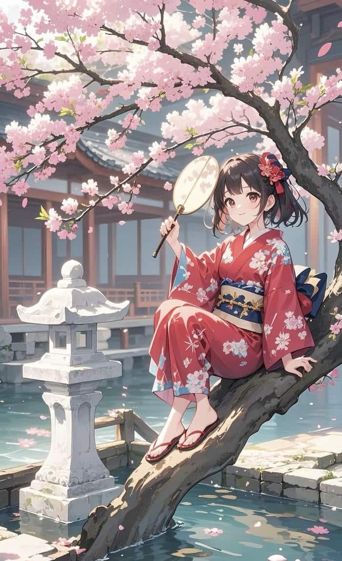 phong cách kimono hình ảnh anime nữ mặc kimono
