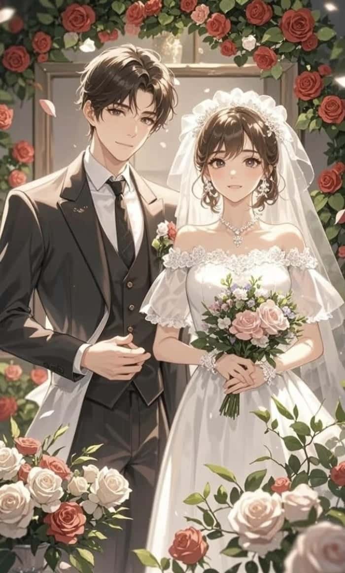 tấm hình lung linh cô dâu chú rể anime rực rỡ