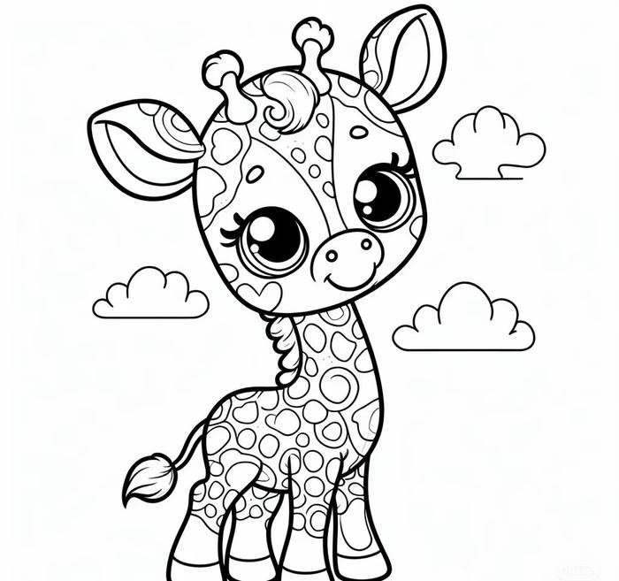 tô màu con hươu cao cổ dễ vẽ