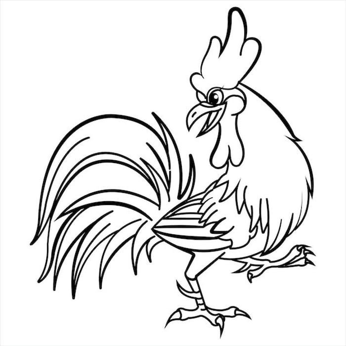 tranh ảnh con gà trống trắng đen tô màu