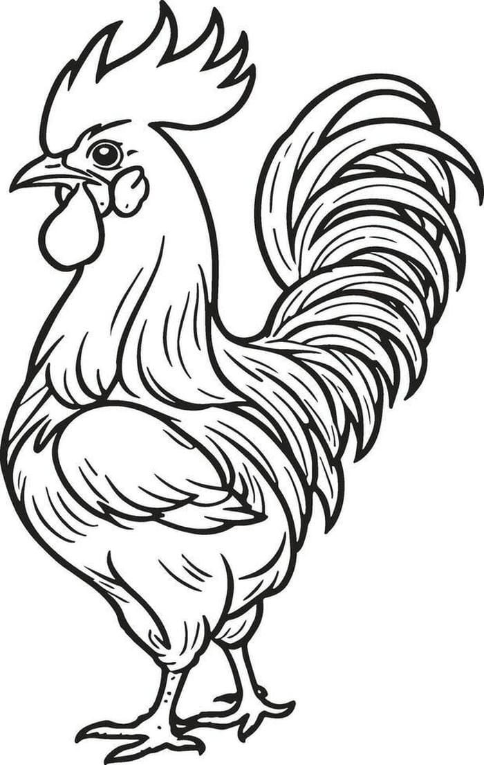 tranh gà trống nét đậm tô màu