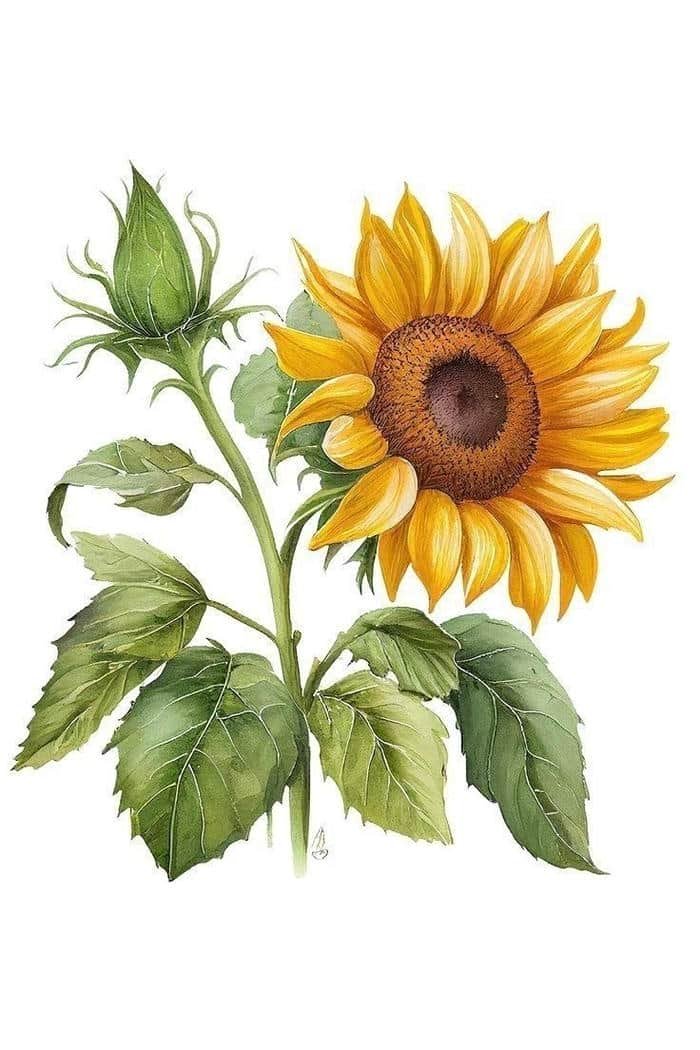 tranh phác họa ảnh vẽ hoa hướng dương nhẹ