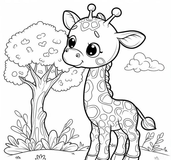 tranh tô màu bé học vẽ hươu cao cổ