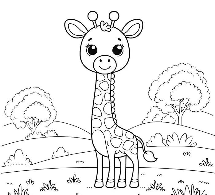 tranh tô màu con vật hươu cao cổ