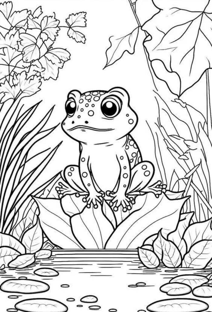 tranh tô màu ếch vui học tập
