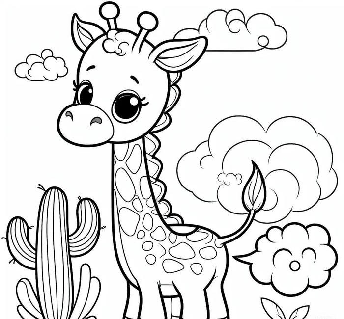 tranh tô màu giúp bé học hươu cao cổ