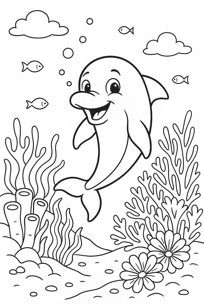 tranh tô màu hình cá heo