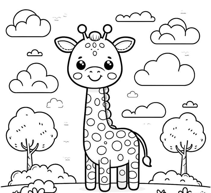 tranh tô màu học tập hươu cao cổ