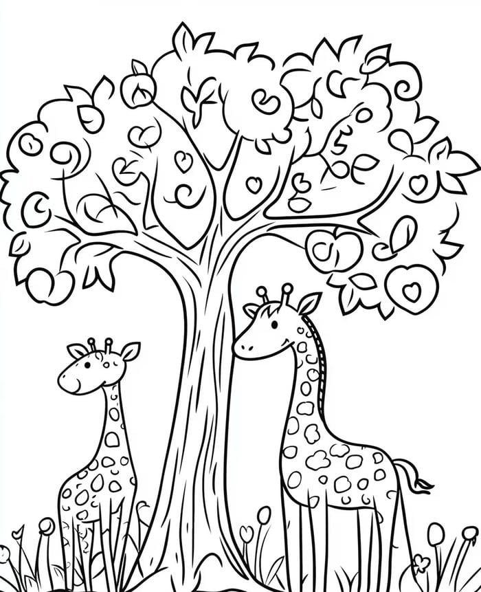 tranh tô màu hươu cao cổ dễ nhìn