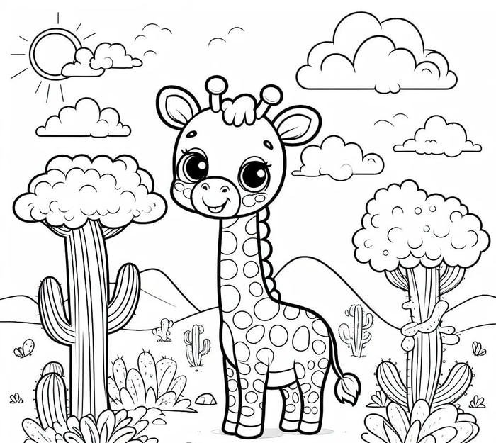 tranh tô màu hươu cao cổ vui nhộn