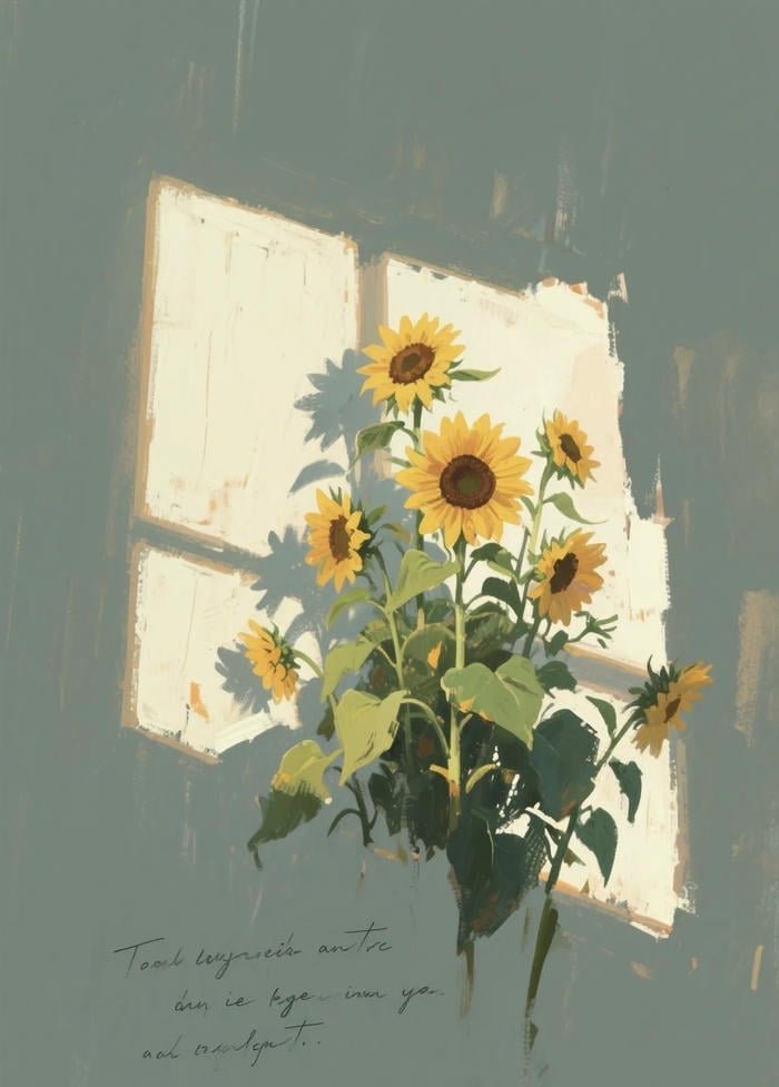 tường ảnh hoa hướng dương tươi tắn