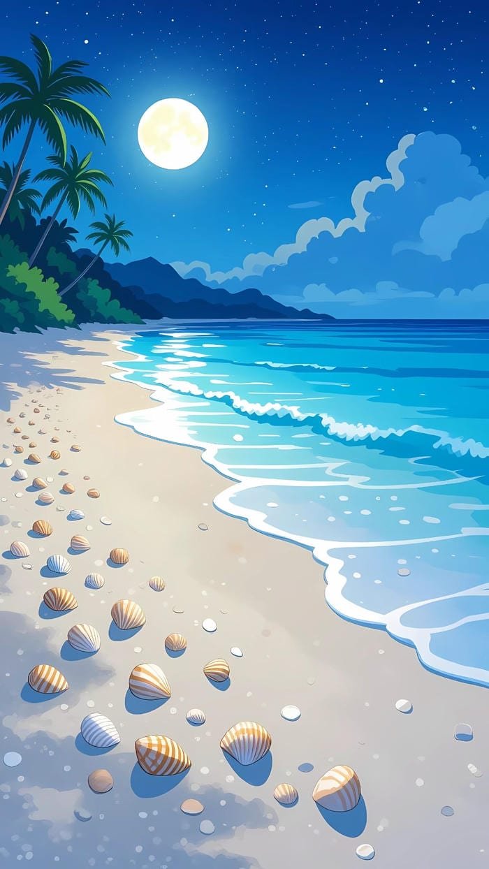 Ảnh anime bờ cát nhiều vỏ sò