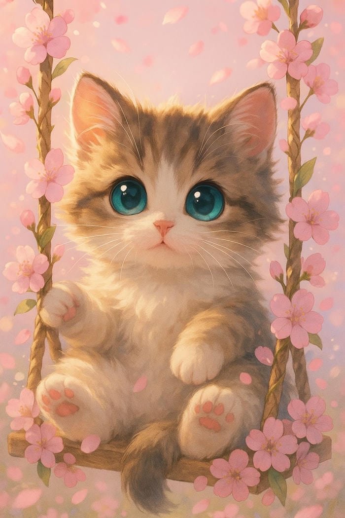 Ảnh anime mèo ngồi xích đu