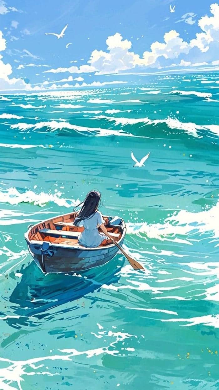 Ảnh biển anime nắng phản chiếu