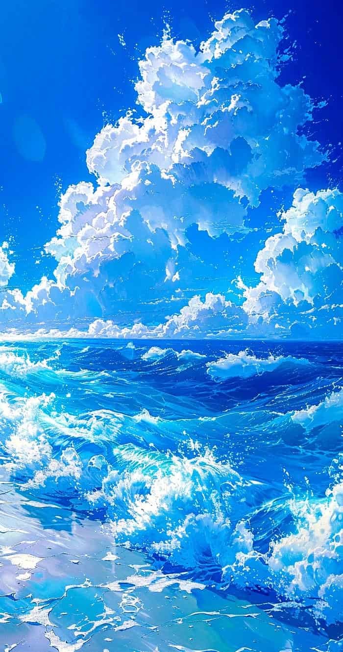 Ảnh biển anime sóng đánh mạnh mẽjpg