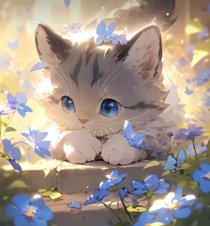 Ảnh con mèo anime nằm thẳng