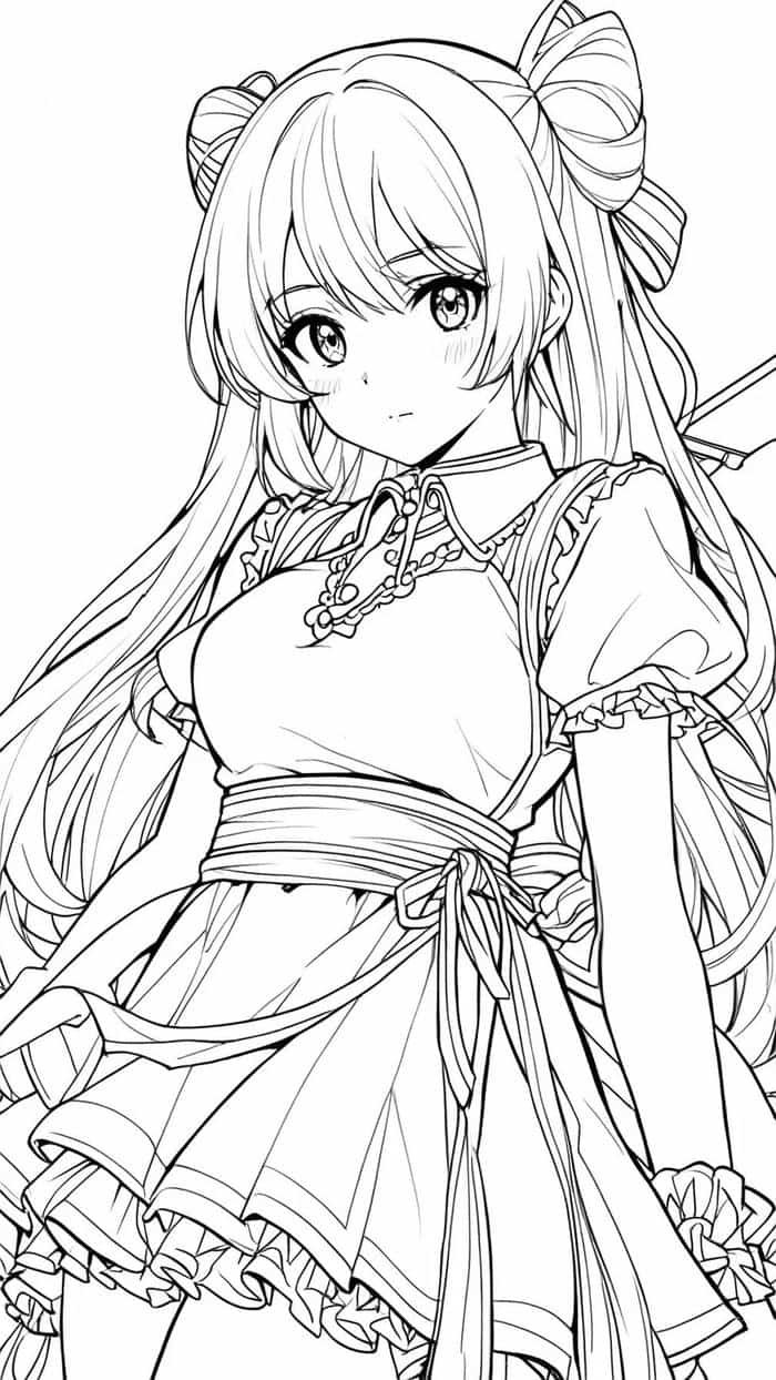 Ảnh tô màu anime khuôn mặt xinh