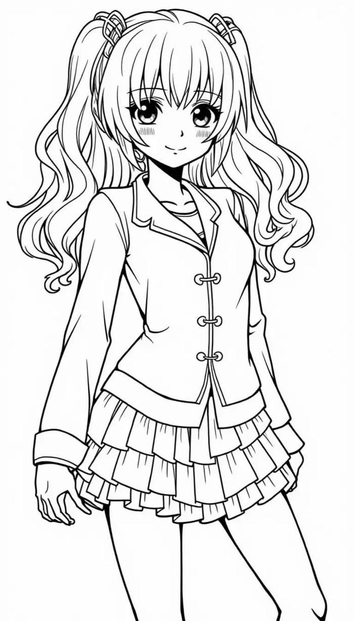 Ảnh tô màu anime phong cách đơn giản