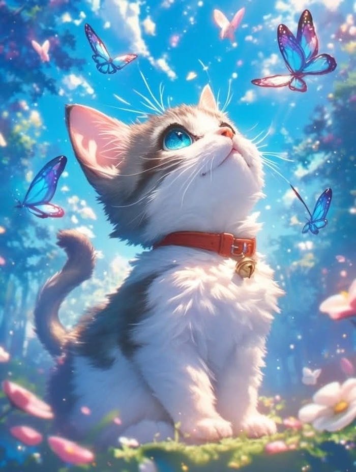 Bức ảnh anime mèo ngồi nhìn bầu trời