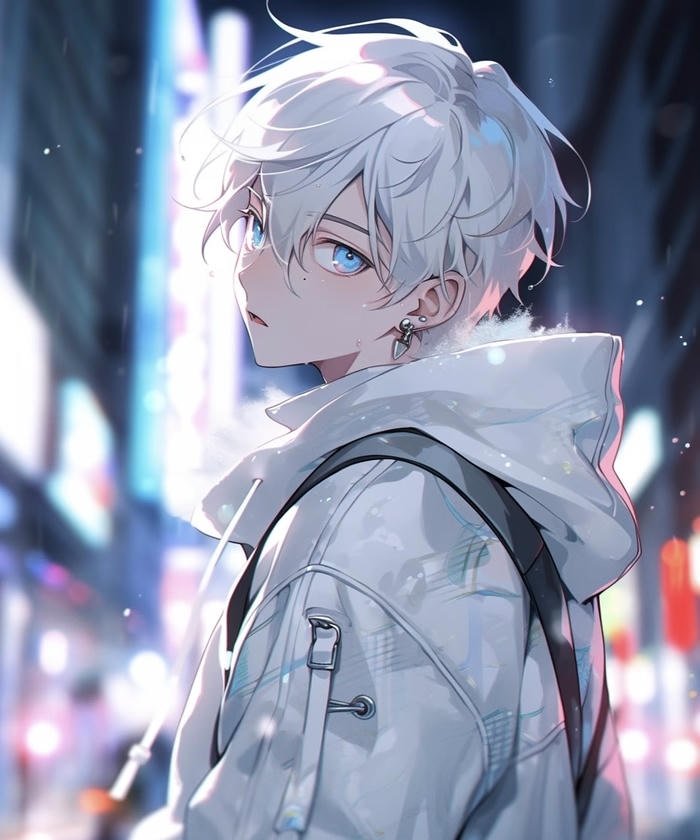 Bức ảnh anime nam tóc trắng huyền bí