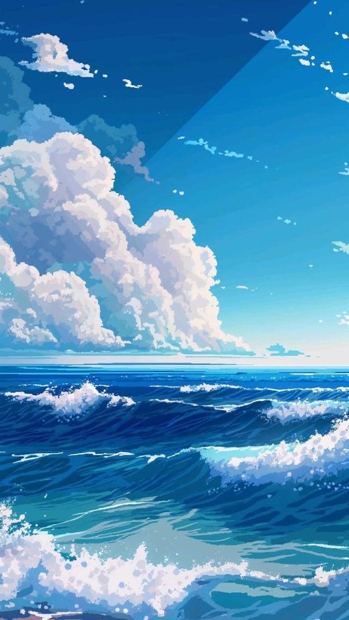 Bức ảnh biển anime mặt biển phẳng