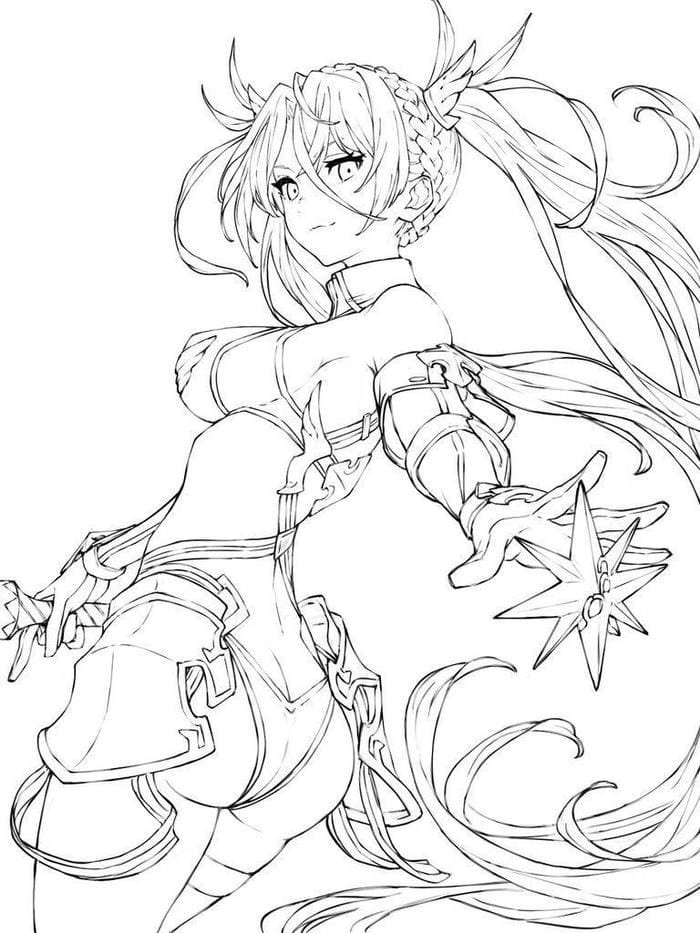 Bức ảnh tô màu anime dáng đứng nghiêng