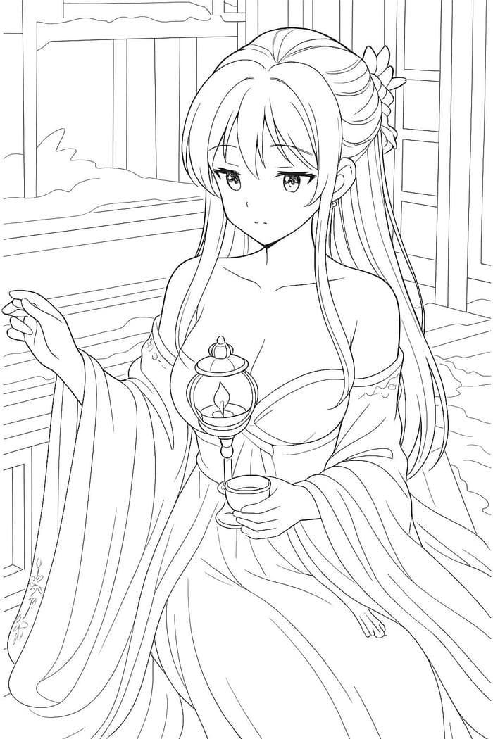 Bức ảnh tô màu anime mái tóc gọn