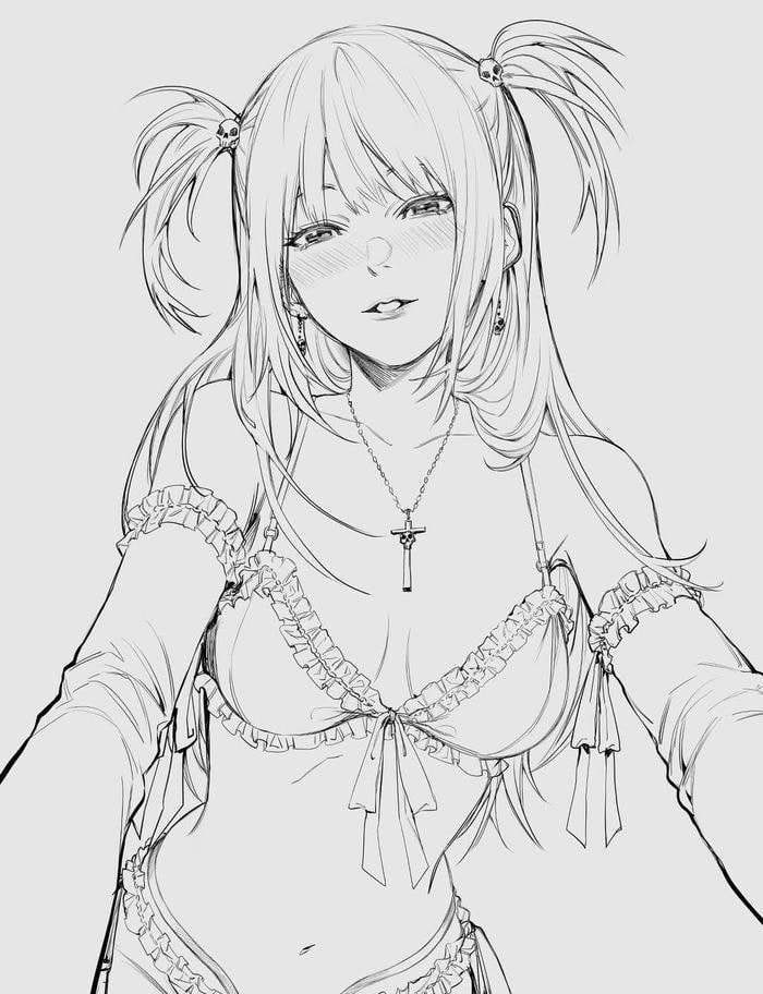 Hình ảnh ảnh tô màu anime buộc tóc 2 bên