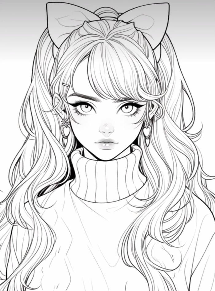 Hình ảnh ảnh tô màu anime dáng nhìn thẳng