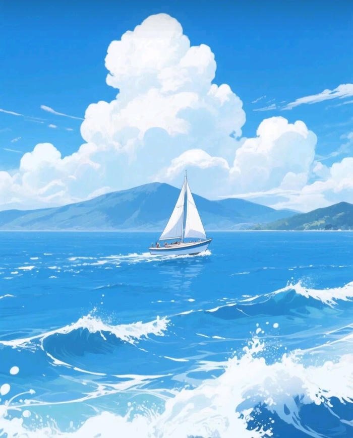 Hình ảnh anime biển gió mát nhẹ