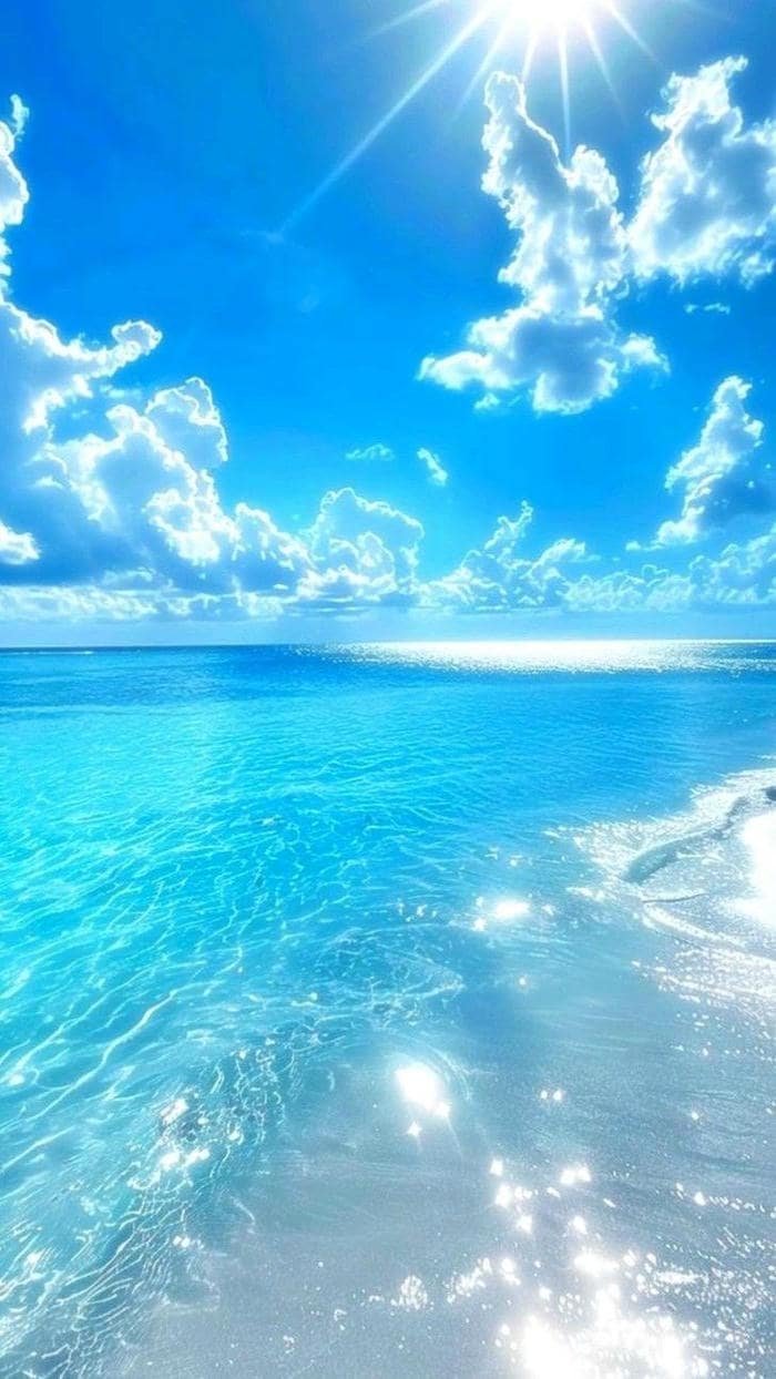 Hình ảnh anime biển nắng sớm dịu