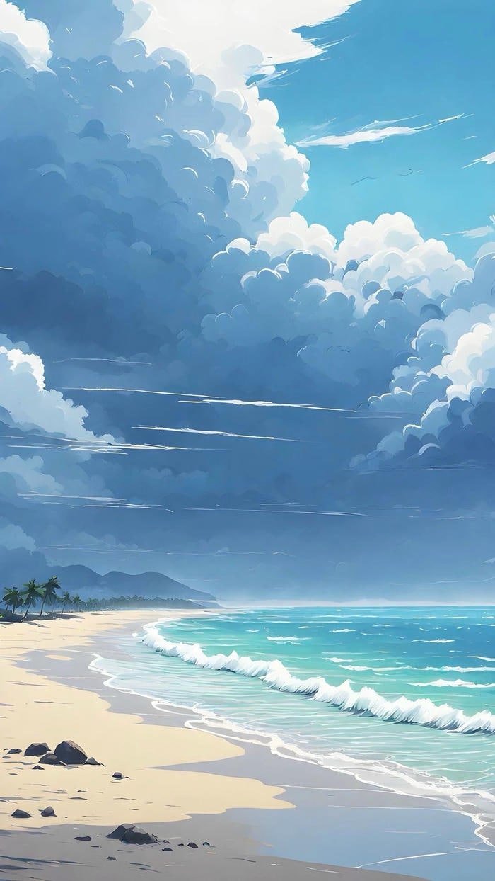 Hình ảnh biển anime bầu trời nhiều mây