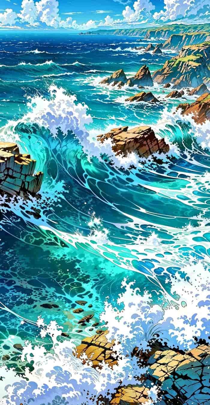 Hình ảnh biển anime mây trôi chậm