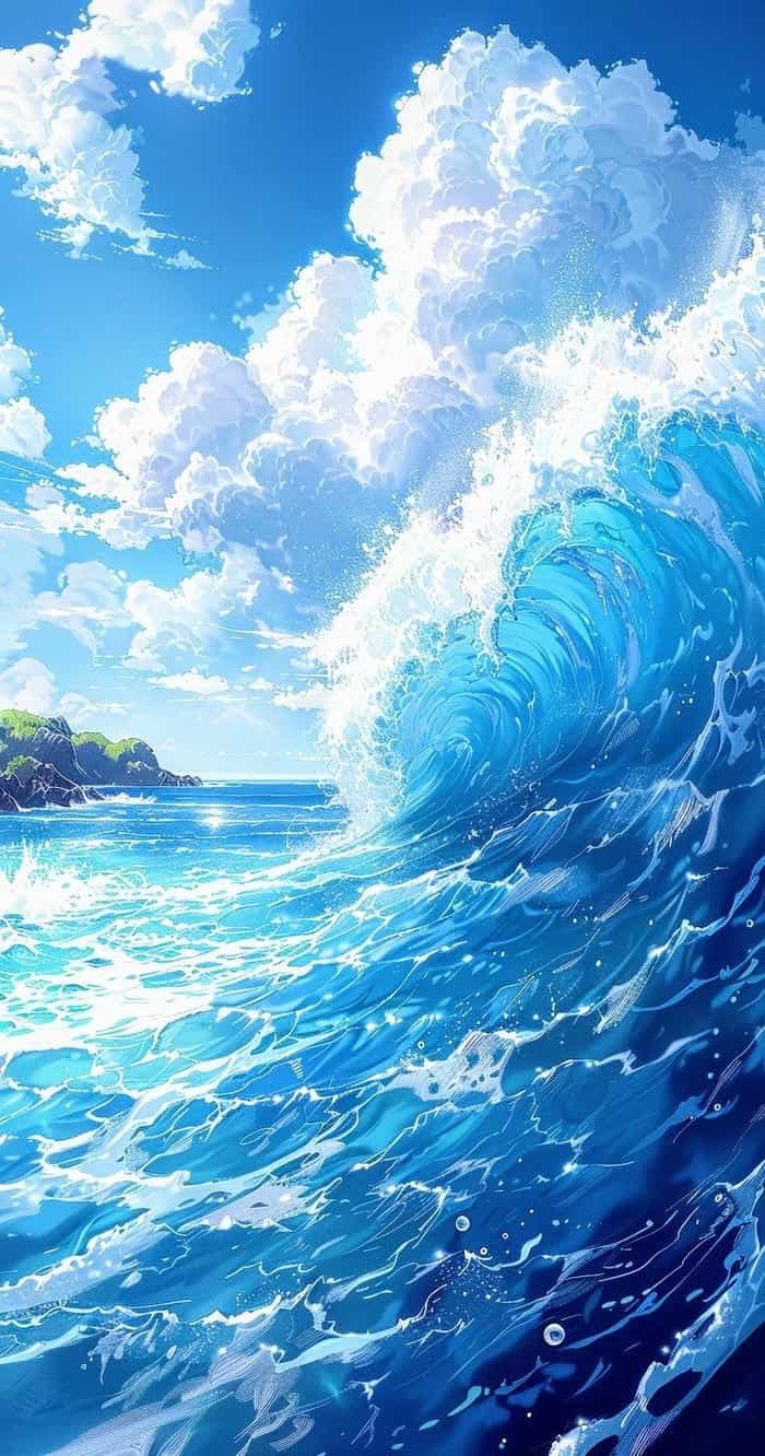 Hình ảnh biển anime sóng vỗ êm