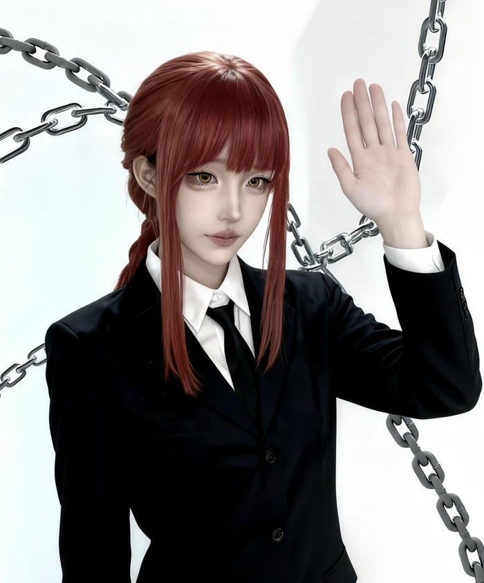 Hình ảnh makima cosplay dáng đứng dơ tay