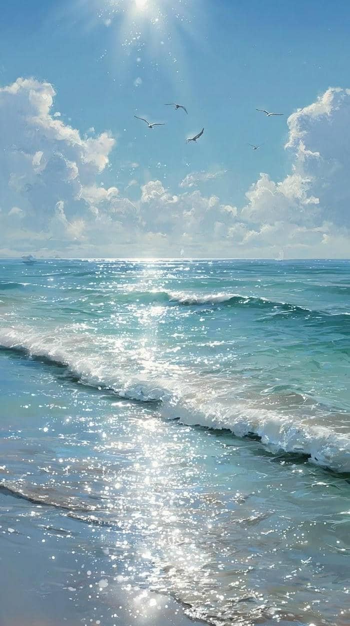 Hình anime biển đàn chim bay trên bầu trời