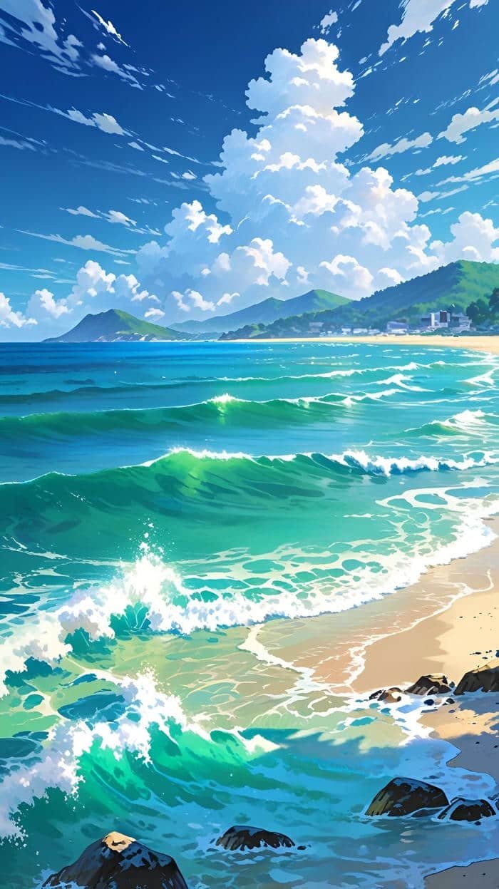 Hình anime biển không khí mát lành