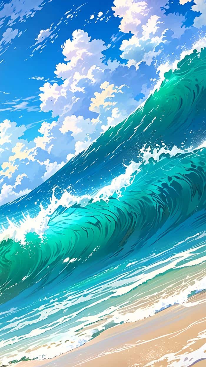 Hình anime biển sóng cuộn từng cơn