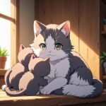 Hình anime mèo mẹ và mèo con