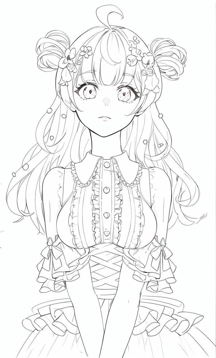 Hình tô màu anime dáng ngồi yên